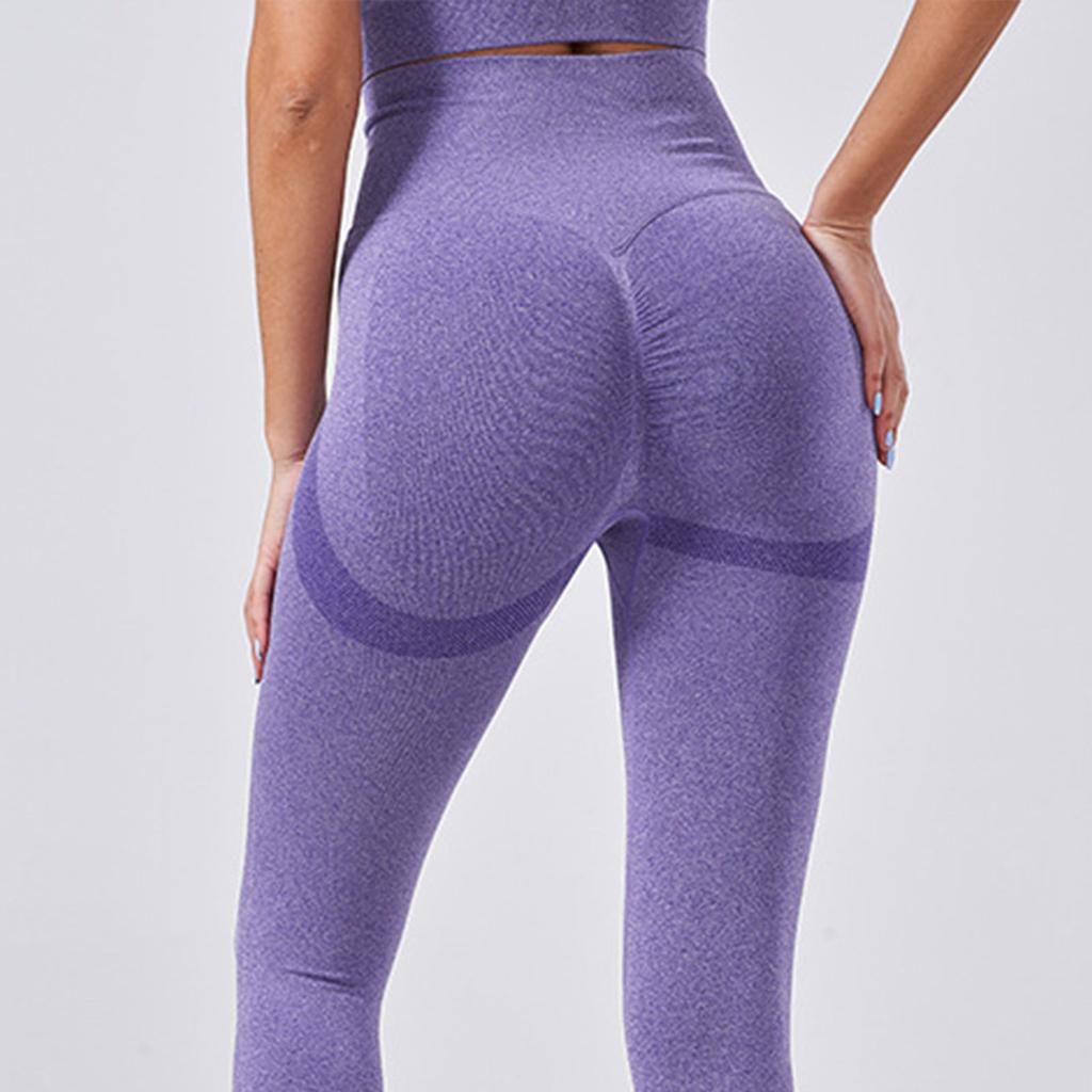 Workout Running Leggings Hip Lifting Seamless High Waist Tummy Control Gym Fitness Sport Pants for Women Purple M