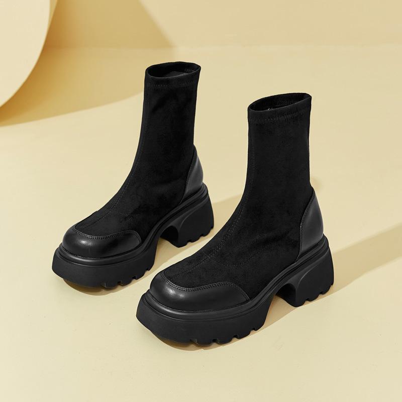 

Elastic boots women s autumn and winter new thick-soled short boots women s leisure heightening medium tube temperament sleeve thin boots tide 35 чорний