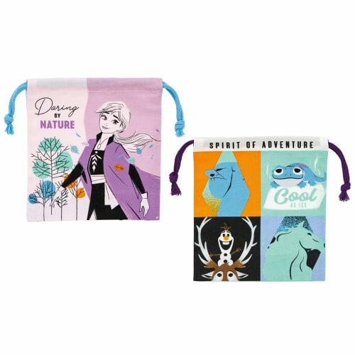 Skater Bento Drawstring Bags with Gussets, Set of 2, Disney Frozen 2 Design, for Girls, Made In Japan, KB64WN-A