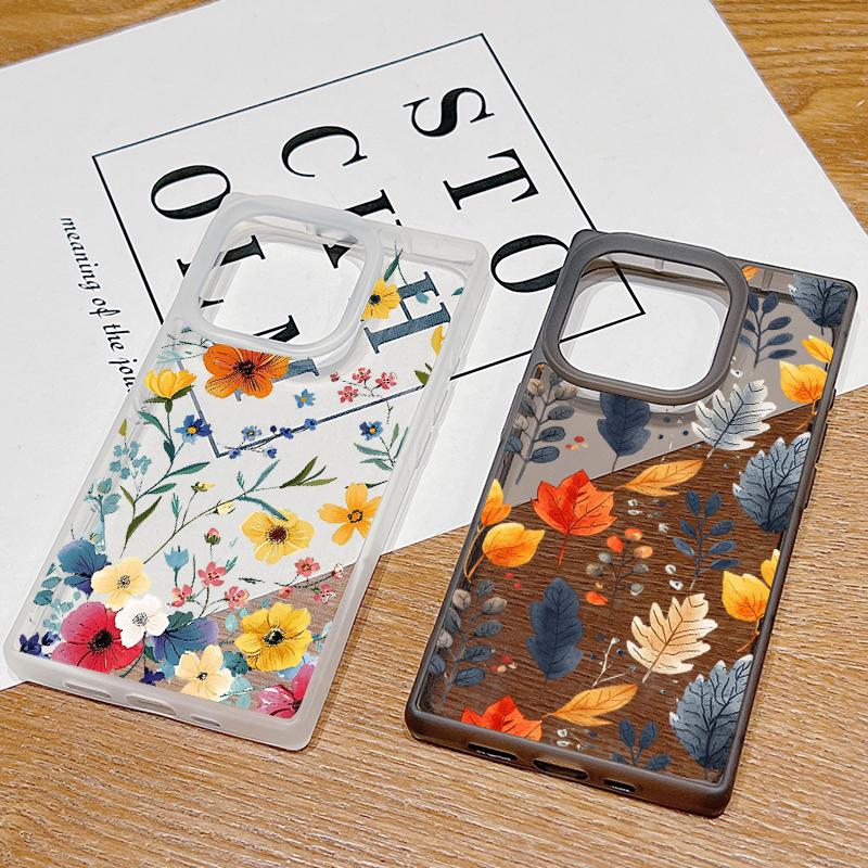 Frosted Square Transparent Phone Case for iPhone 16 Pro 15 14 Plus 13 12 Pro Max 11 Tree Leaves Floral Pattern Tpu Soft Shockproof Slim Cover