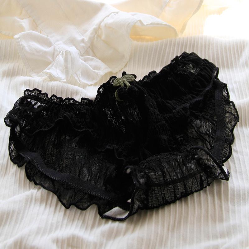 Black Women's Lace Mid-Waist Bow Mesh Panties - 620 Series