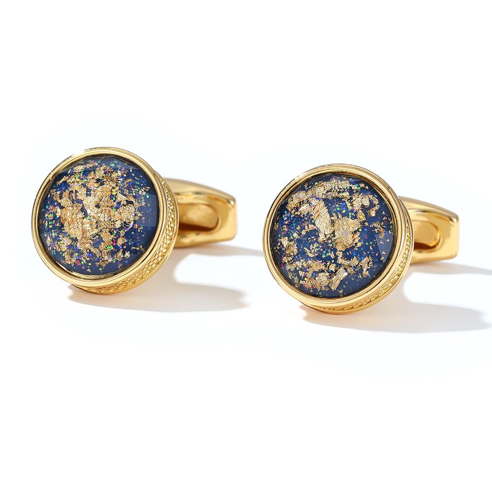 Men's Round Gold Cufflinks with Colorful Pattern - Light Luxury Shirt Accessories, In Stock