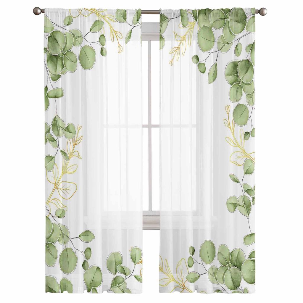 Sommer Aquarell Eukalyptus Blätter Sheer Fenster Vorhänge Für Wohnzimmer Küche Kinder Schlafzimmer Voile Hängen Vorhang