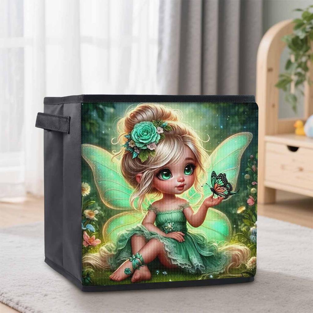 Elfen und Schmetterlinge 5D Diamantmalerei Aufbewahrungskorb Vollrunde Bohrer Mosaik Diamantstickerei Kreuzstich-Sets Heimdekor Heimdekor
