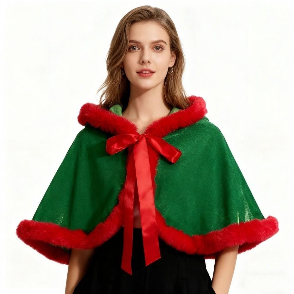 Thick Christmas Hooded Cloak Polyester Xmas Cape Soft Women Ponchos Autumn Winter