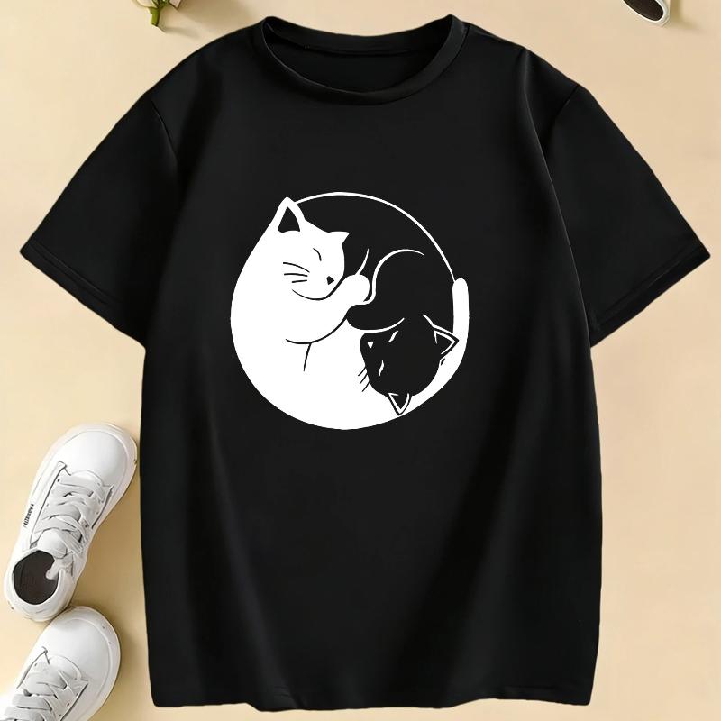 Cute Cat Graphic Kids Tshirts Summer Short Sleeve Tees Cartoon Animal Boys Girls Clothes Kawaii Kitten Tops Y2K Children T-shirt