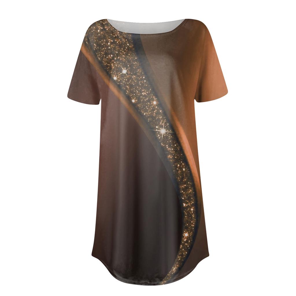 Women's Fashion Casual Round Neck Curve Printed Short Sleeve Pullover T-Shirt Top