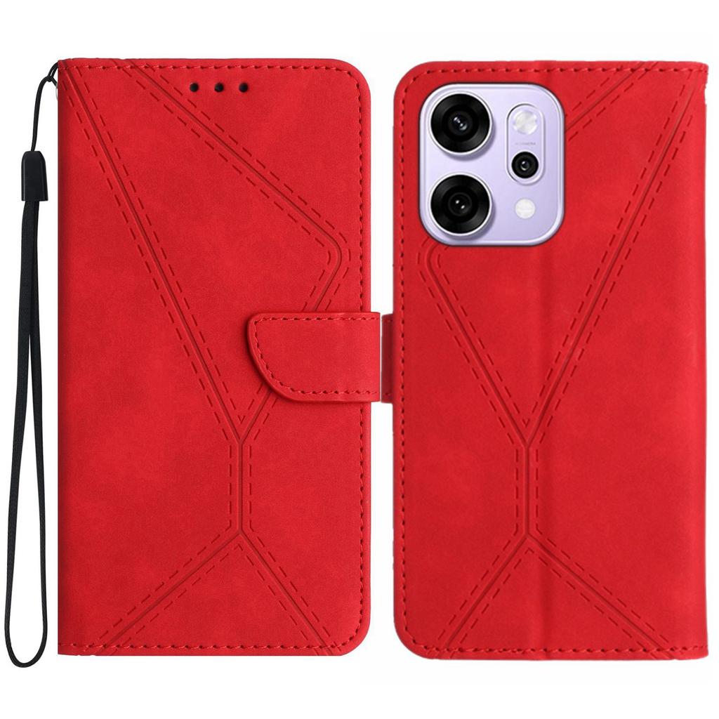 For Oppo Reno14 5G (Global) Case Skin Touch Lines Imprinted PU Leather Flip Phone Cover