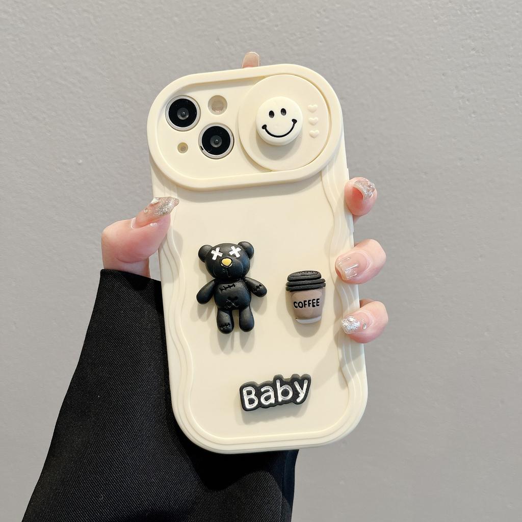 Smiling Violent Bear Applicable To IPhone15PRO Mobile Case Wavy Push Window Apple 16 Protective Case 13 Soft Shell 78p