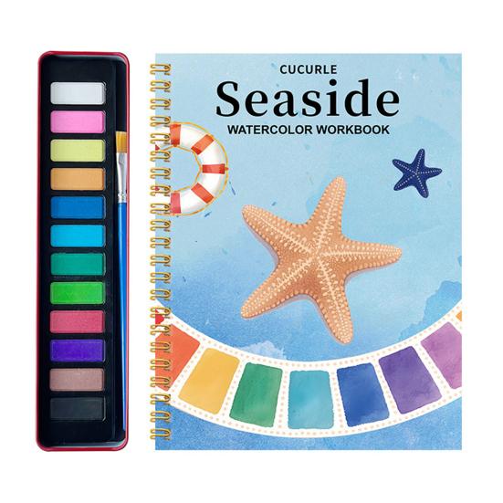 Watercolor Painting Kit for Beginners Step-by-Step Painting Guide with 12 Colors Flower Animal Theme Practice Workbook for Learning Blending