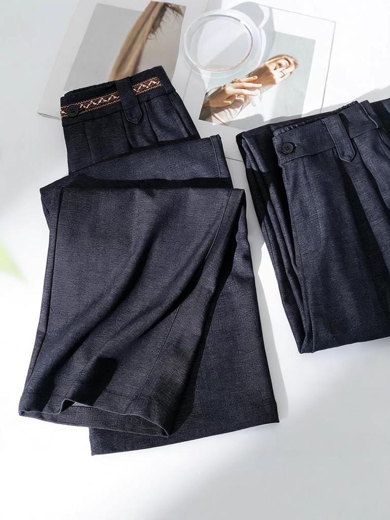 Spring New Silk Lyocell Denim Blue High-Waisted Casual Straight-Leg Pants