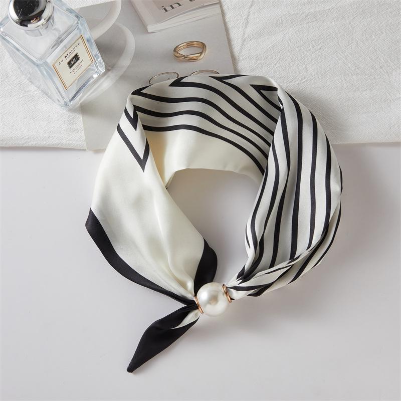 Französischer Luxus-Frühlings-Sommer-Quadrat-Schal mit magnetischem Perlenverschluss - Eleganter Damen-Halsketten-Schal