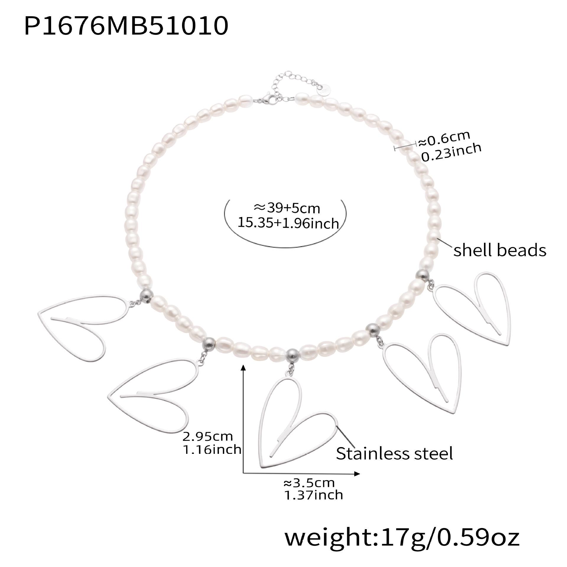 Qiong Yao Irregular High-Gloss Shell Bead Necklace with Large Heart Pendants - Exaggerated Runway Style