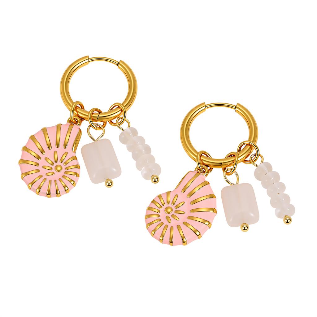 Ocean Starfish Turtle Fish Shell Charms Stainless Steel Hoop Earrings for Women Natural Stone Gravel Dangle Earrings Jewelry