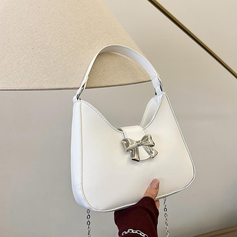 Sweet Solid Color Bow Handbag Women's 2025 New Trendy Fashion Niche Underarm Bag Chain Messenger Bag
