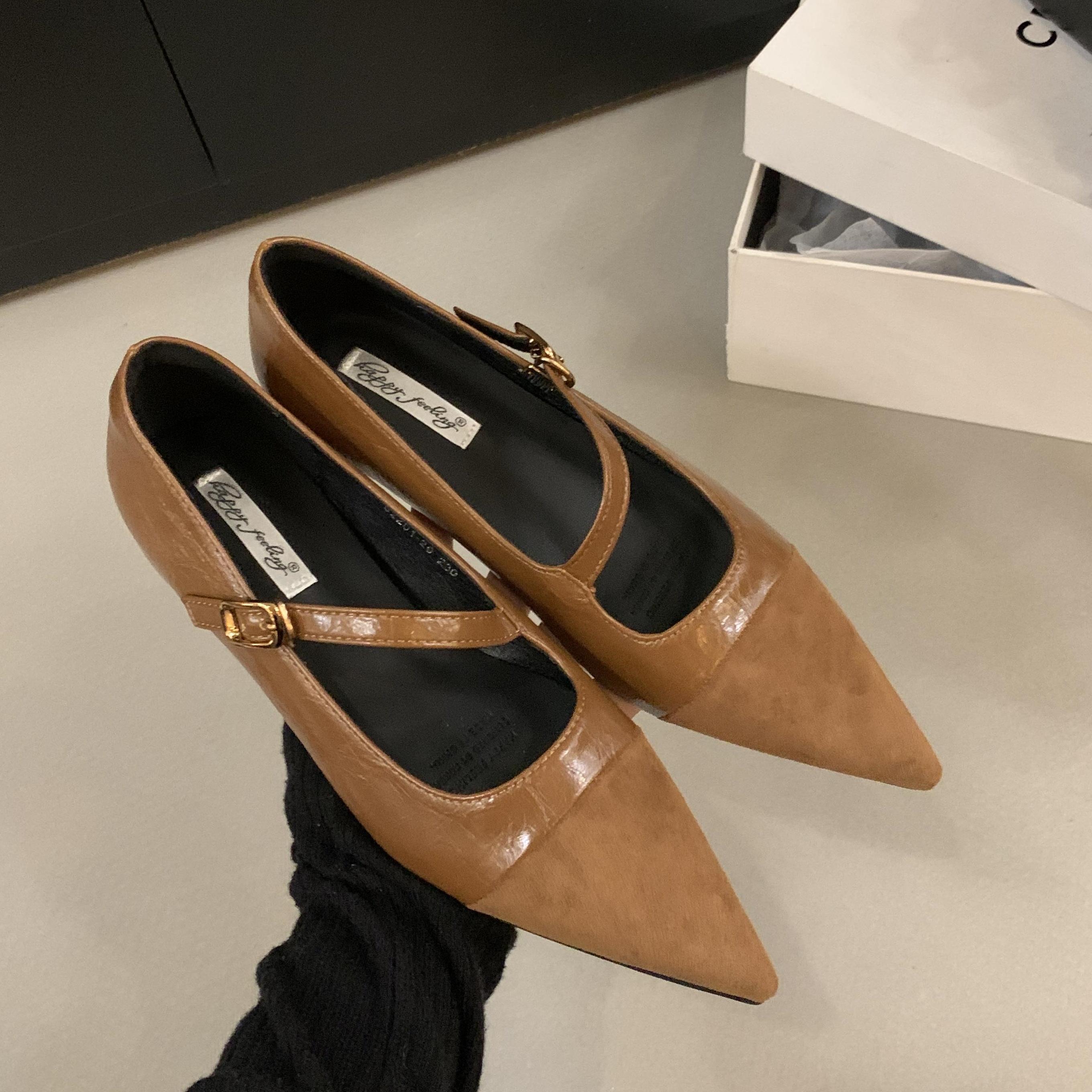 

Fashion Bailamos 2025 Spring New Brand Women Flats Fashion Pointed Toe Slip On Ladies Casual Laofer Shoes Flat Heel Dress Flat Shoes Muj 40 коричневый