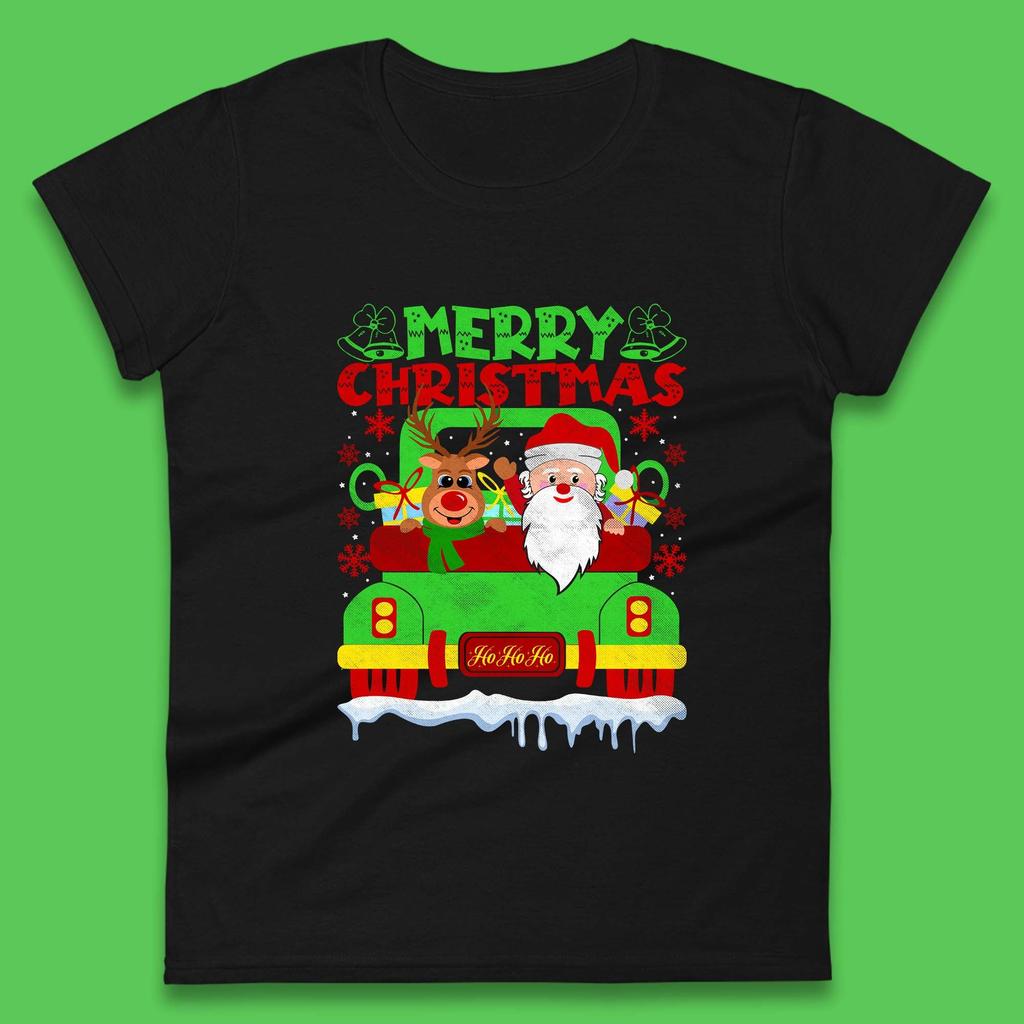 Merry Christmas Womens T Shirt Mens Tops Tees Unisex Christmas Truck Santa Reindeer Top