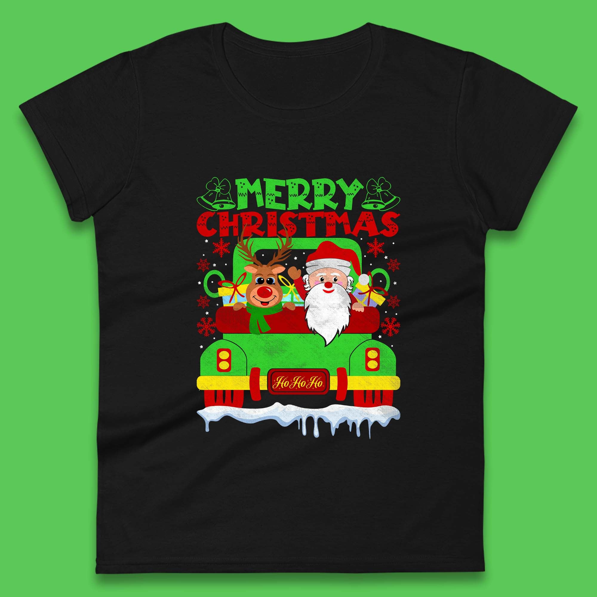 

Merry Christmas Womens T Shirt Mens Tops Tees Unisex Christmas Truck Santa Reindeer Top XL