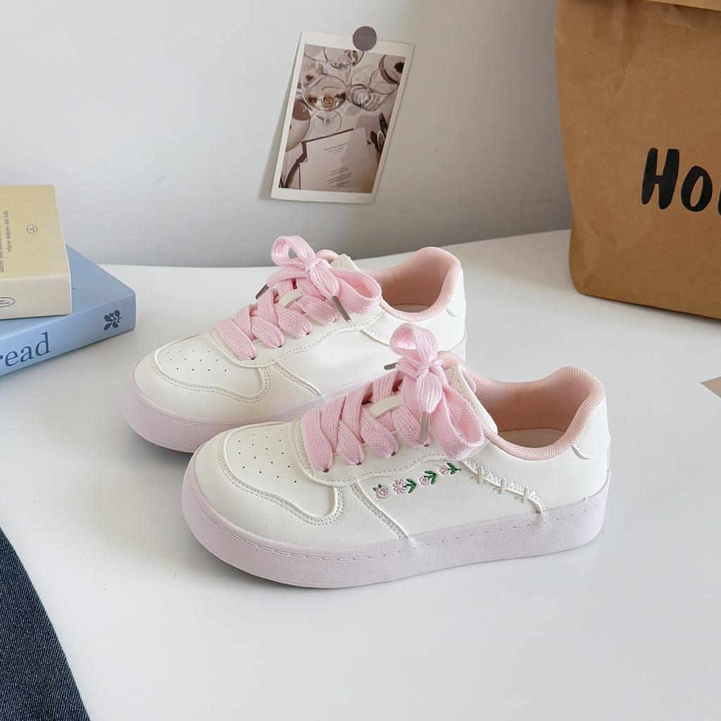 Women's White Sneakers  Spring Autumn New Lightweight Breathable Outdoor Casual Shoes Flower Lace Up Comfortable Board Shoes