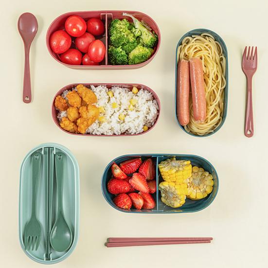 Portapranzo a doppio strato con posate, ermetico, tipo bento, 800 ml, leggero, resistente al calore, contenitore per la preparazione dei pasti per scuola, lavoro, picnic