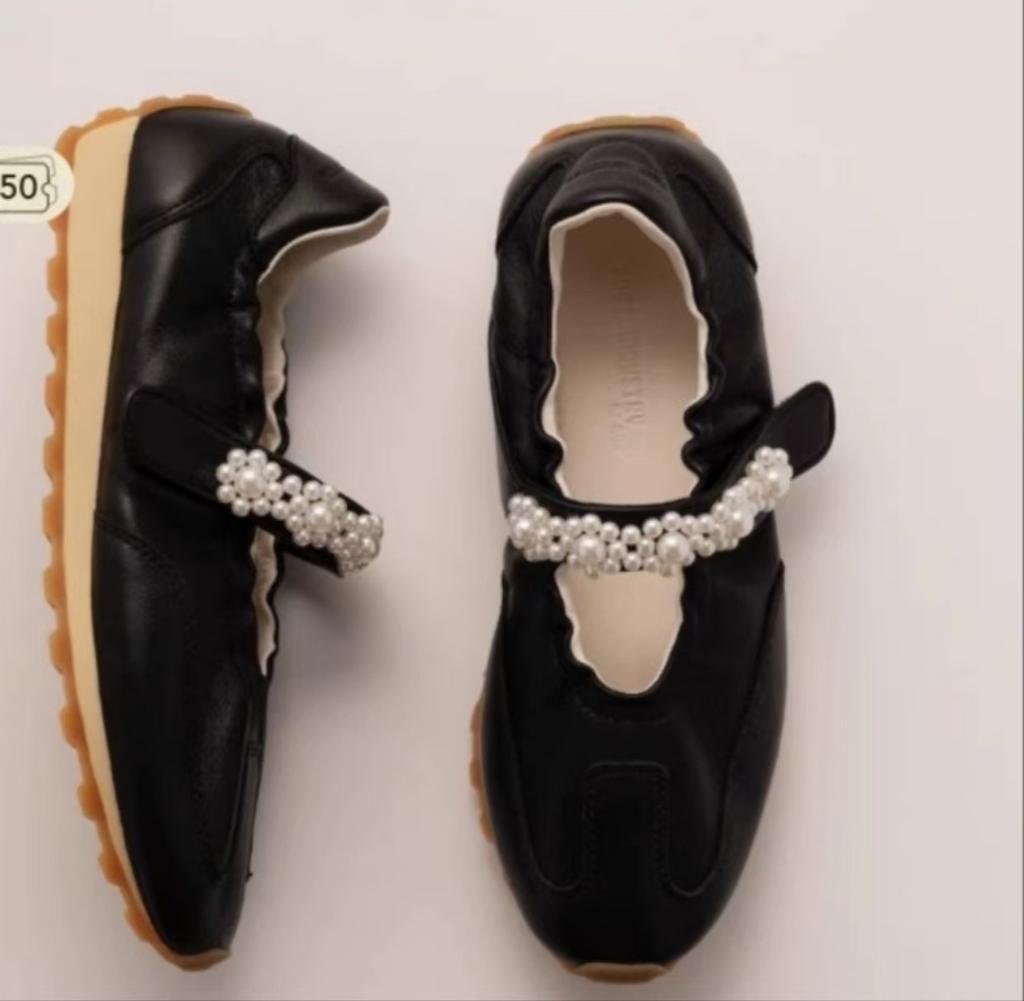 Sheepskin version~ Ballet satin Velcro inner height increase Mary Jane casual shoes women's spring and summer