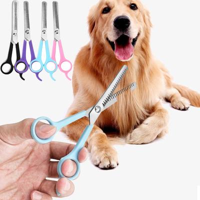 Grooming Scissors For Dogs Cats 6.69inch Flat Cut Safety Round Tips Curved Blade Scissor Sharp Hairdressing Pet Cough Scissors