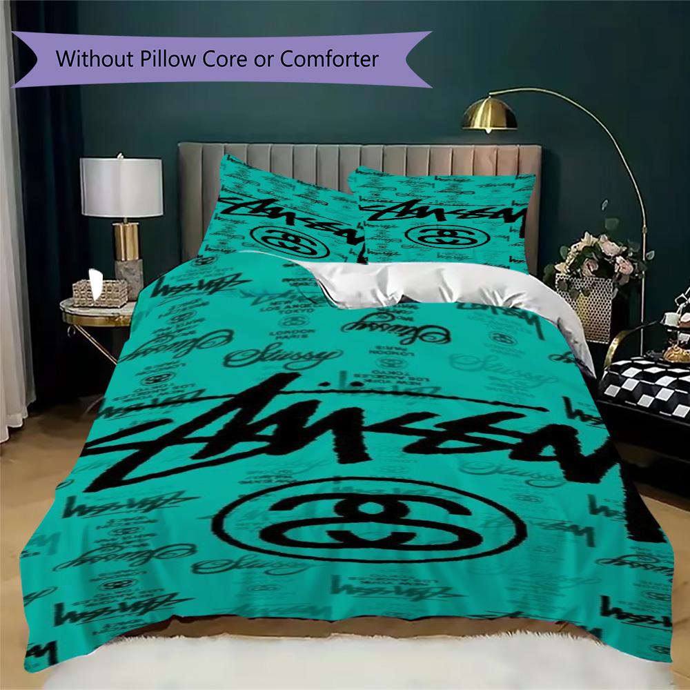 Gradient Neon City Logo 3Pcs Bedding Set, Rainbow Street Sign Duvet Cover & 2 Pillowcases
