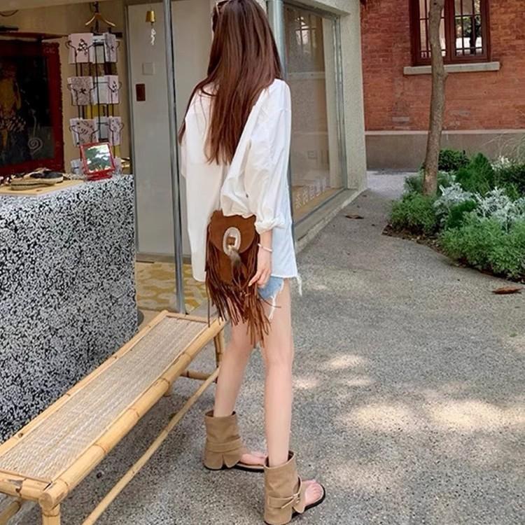 Grape Mother Same Inner Height Increase Round Toe Belt Buckle Cool Boots 2025 New Fashionable Short Tube Roman Sandals