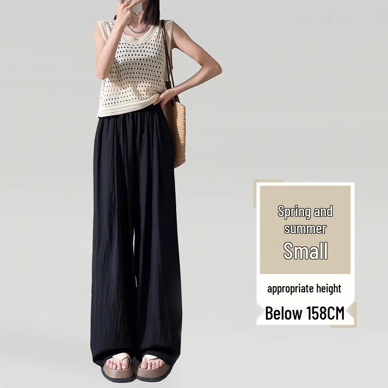 

Женские брюки Yamamoto с высокой талией и широкими штанинами 2025 - Абрикосовый ледяной шелк, Свободный крой, Повседневный японский стиль для весны/лета XL (126-140 lbs)