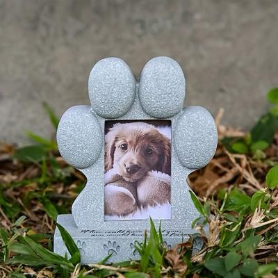 Resin Pet Paw Print Memorial Stone Dog Grave Marker with Photo Slot Resistant Pet Memorial Pet Headstone for Dog/Cat Remembrance