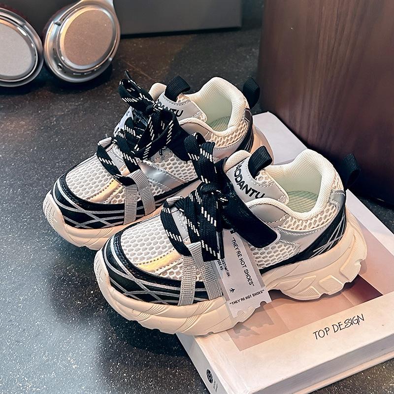 Children's double net breathable dad shoes silver fashion sneakers 2025 spring and autumn new boys and girls Korean version casual shoes