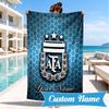 Custom Name Argentina Football Crest Personalized Microfiber Beach Towel, Quick-Dry, Ideal for Summer Travel, Beach Essential, Swimming