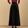 Autumn Women's Gold Velvet Long High-Waist A-Line Skirt Black