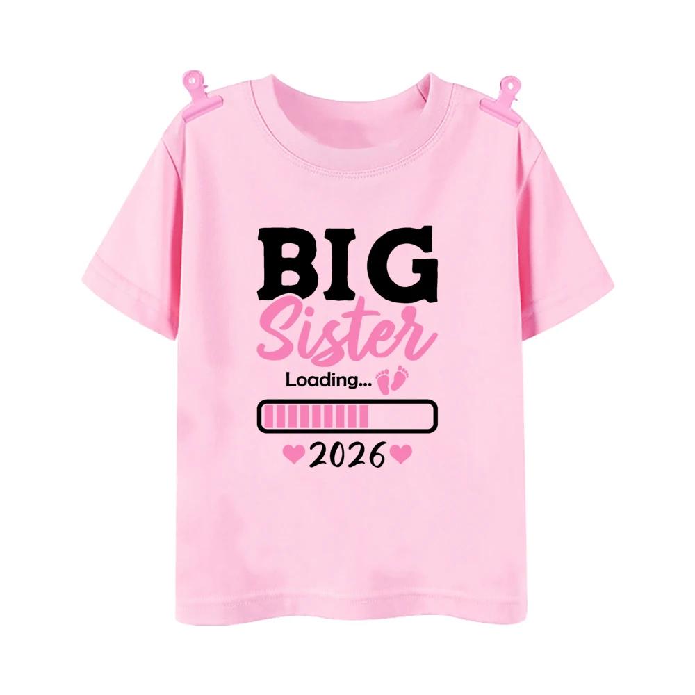 Zum großen Bruder/zur großen Schwester 2026 befördert Gedrucktes Kinder-T-Shirt Kinder Sommer-Outfit Kurzarmhemden Baby-Ankündigungs-Kleidung