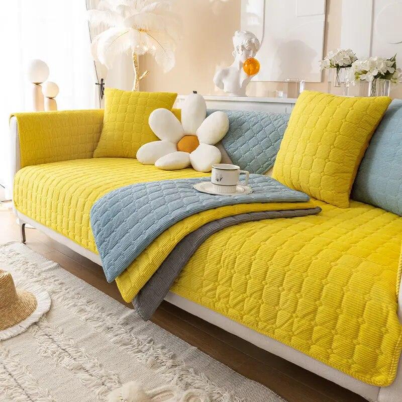 Plush Sofa Cushion Autumn And Winter Thickening Non-Slip Sofa Cover Living Room Solid Color Sofa Back Cover Armrest Towel