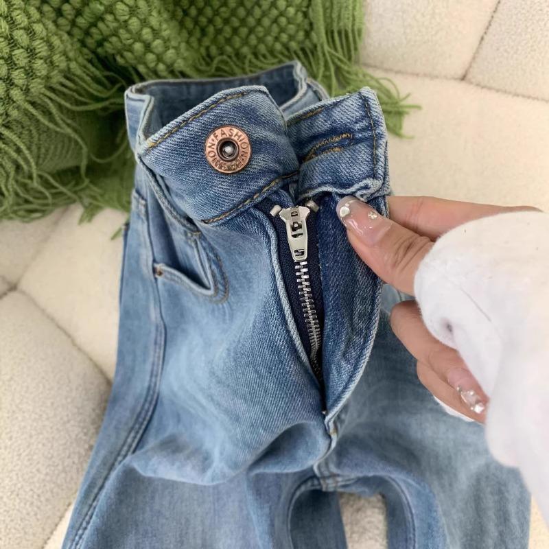 Winter New Thickened and Velvet Narrow Version Straight Jeans Women's Warm Winter Wide-leg Pants