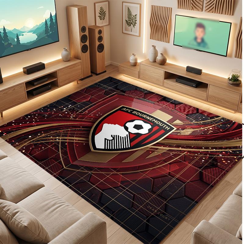 Bournemouth Football Print Crystal Velvet Rug, Comfortable Water Absorbent Non Slip Indoor Floor Carpet
