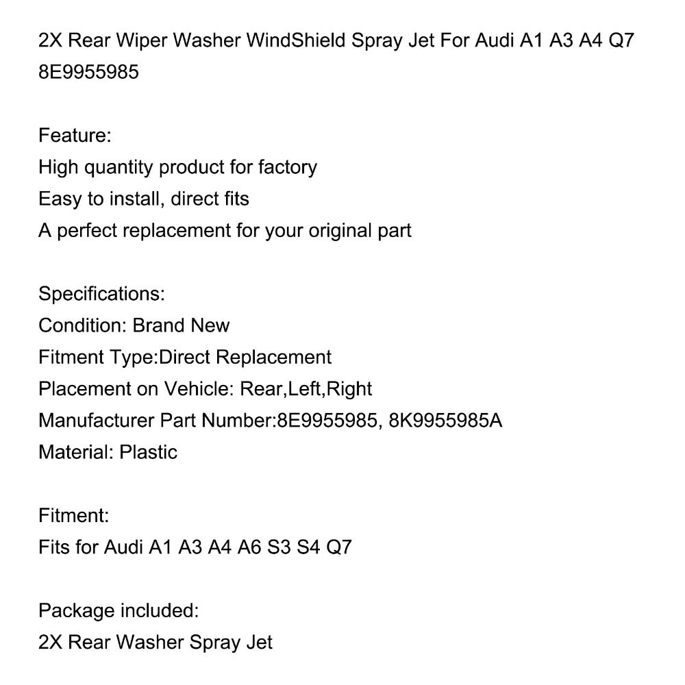 Artudatech 2X Rear Wiper Washer WindShield Spray Jet For A1 A3 A4 Q7 8E9955985