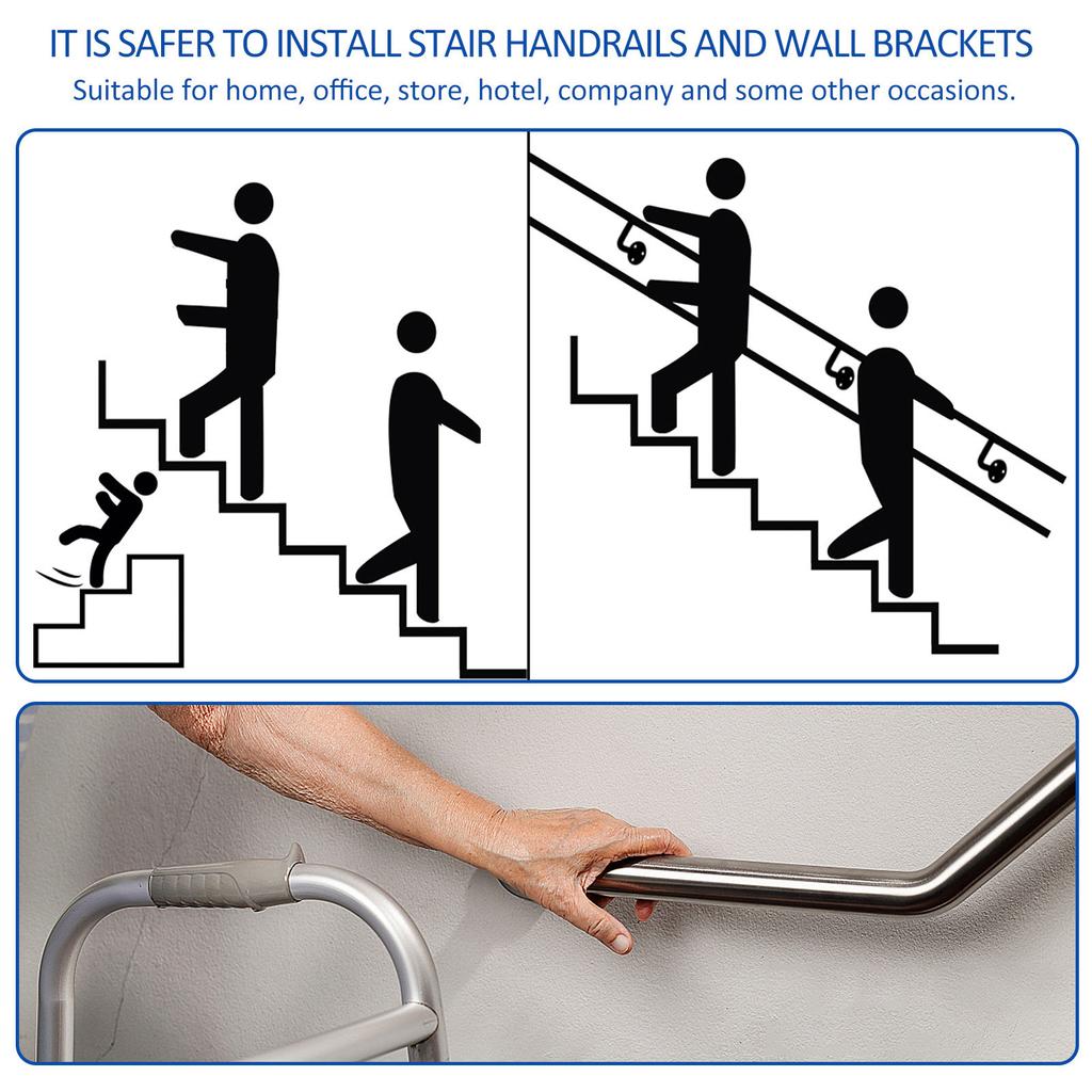 5Pcs Stainless Steel Handrail Bracket Wall Mounted Support for Stair Rail Hotel Gym Restaurant Office Handrail Bracket