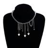 Versatile Rhinestones Heart Pendant Necklace With Swing Fringe Design Lightweight Chain For Casual Or Evening Wear