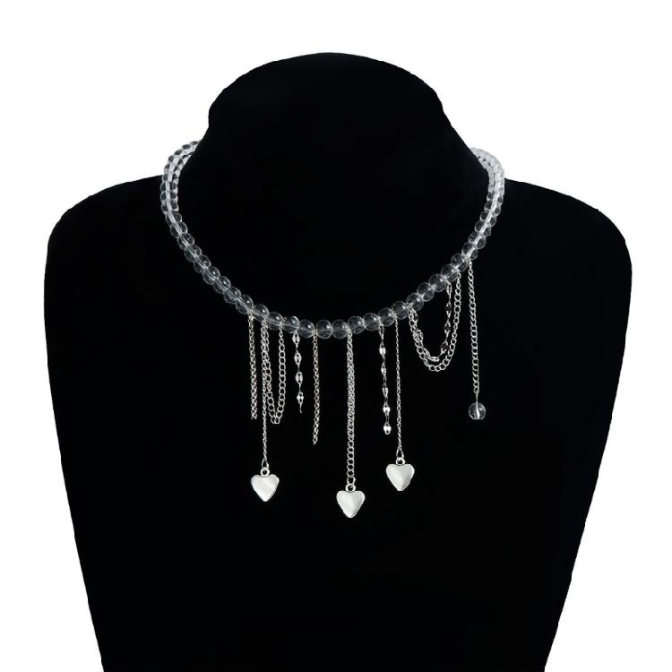 Versatile Rhinestones Heart Pendant Necklace With Swing Fringe Design Lightweight Chain For Casual Or Evening Wear