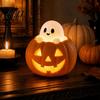 Fantasy Harz Ornamente Halloween Kürbis Lampe, Gotische Leuchtende Tischdeko für Zuhause, Dunkle Raum Akzente Gruseliger Drache Geist Schwarze Katze Ornament,