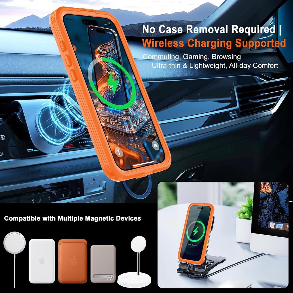 For IPhone 17 Air Pro Max 16 Plus Case IP68 Waterproof Full Body Protective Magnetic Cover Built-in Screen Protector Shockproof