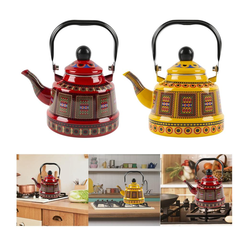 2.5L Tea Coffee Pot Kettle with Lid Pouring Cooking Water Retro Water Pot Enamel Teapot for Household Kitchen Hotel Restaurant