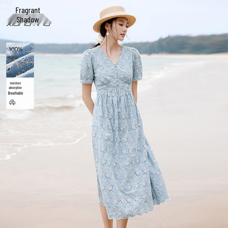 Xiangying Women s Embroidered Cotton V-Neck Dress M