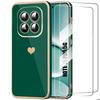 Case + 2 Tempered Glasses for Xiaomi Redmi Note 15 Pro 5G, Silicone Heart Pattern - Night Green