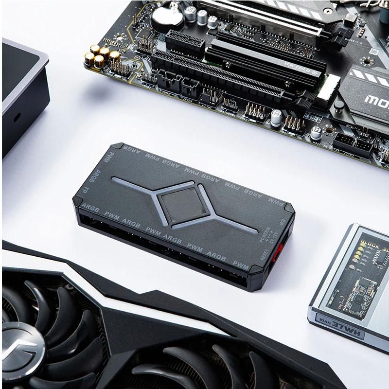 1 bis 9 3-in-1 5V 3-Pin ARGB Controller Lüfter-Hub PWM Lüfter-Hub PWM ARGB Lüfter-Hub für 5V Adressierbaren ARGB Computer PC Gehäuselüfter