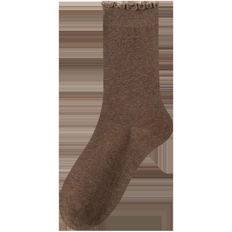 

Женские носки средней длины кофейного цвета: Простой, чистый цвет, шнурок с деревянными ушками, свободный крой, идеально подходит для весны, осени и зимы. No size