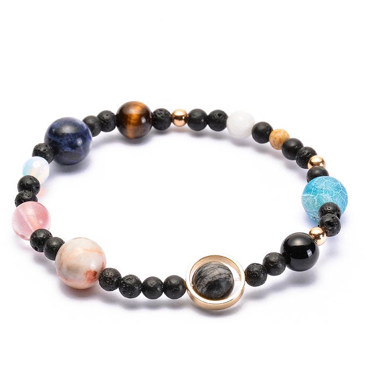 Bracelet en Pierre Agate Système Solaire: Design Galaxie Univers Réglable avec Huit Planètes