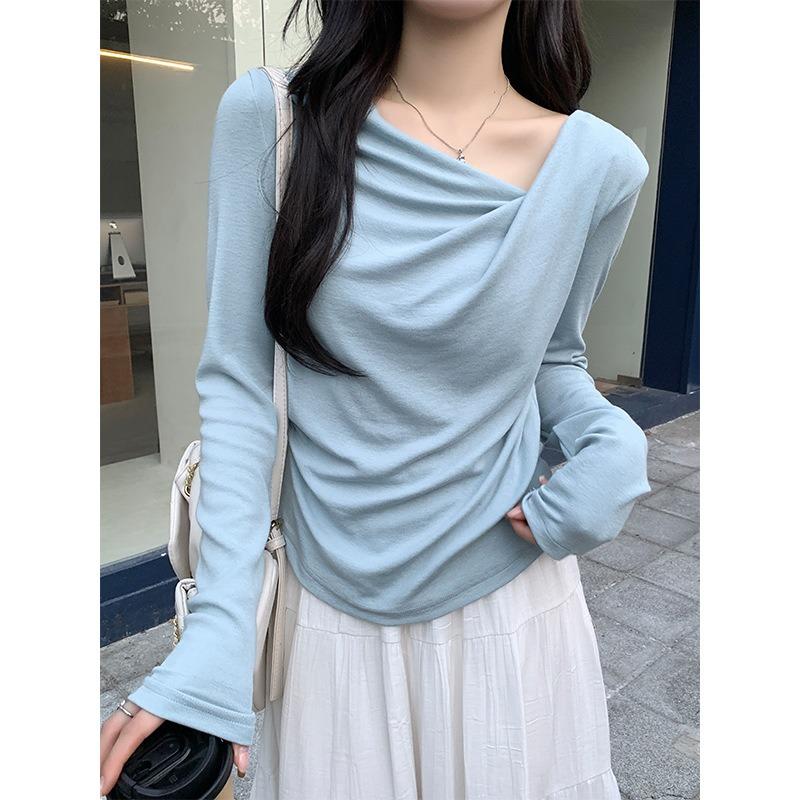 Women S Long Sleeve Off Shoulder Knit Top Slim Fit Autumn Winter Inner Wear